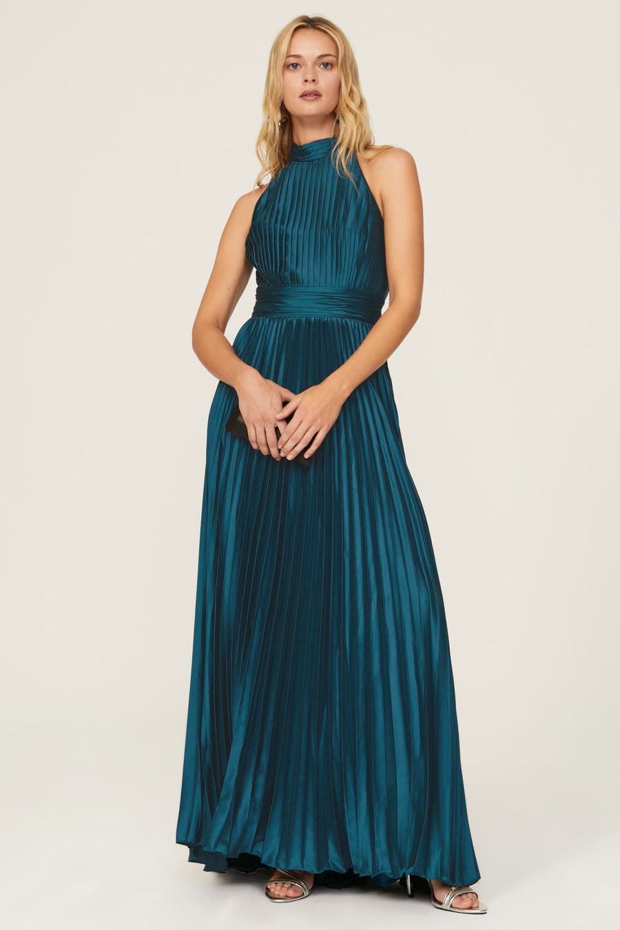 Navy Pleated Gown