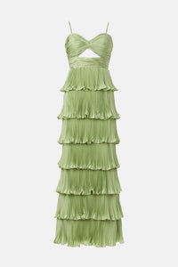 Pleated Tiered Ruffle Gown