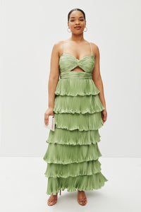 Pleated Tiered Ruffle Gown