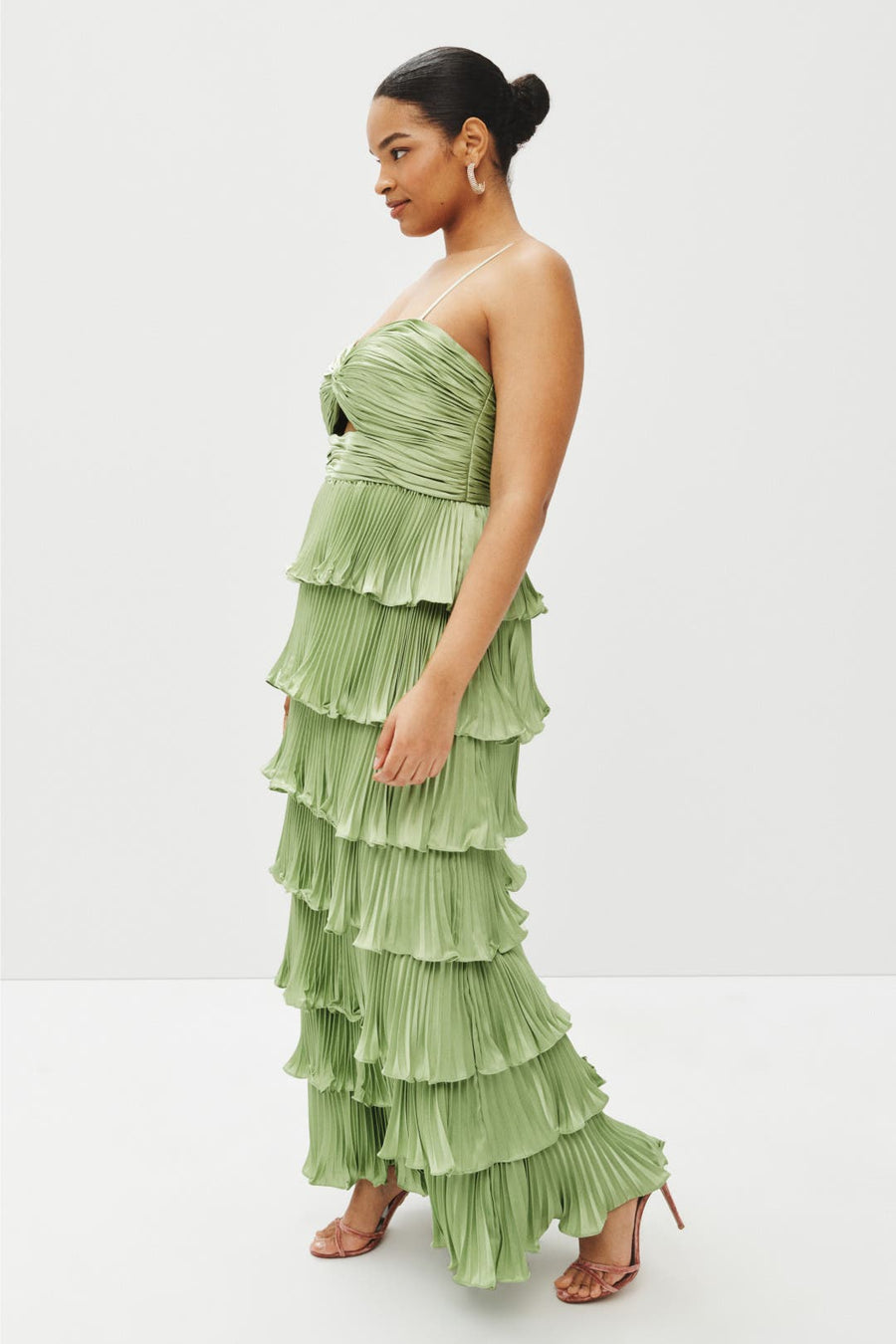 Pleated Tiered Ruffle Gown