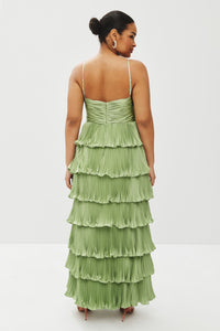 Pleated Tiered Ruffle Gown