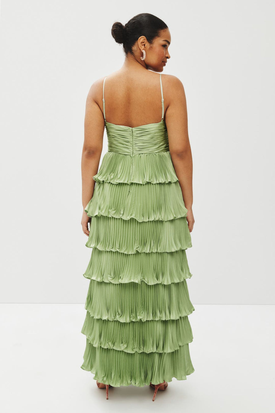 Pleated Tiered Ruffle Gown