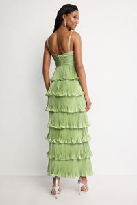 Pleated Tiered Ruffle Gown