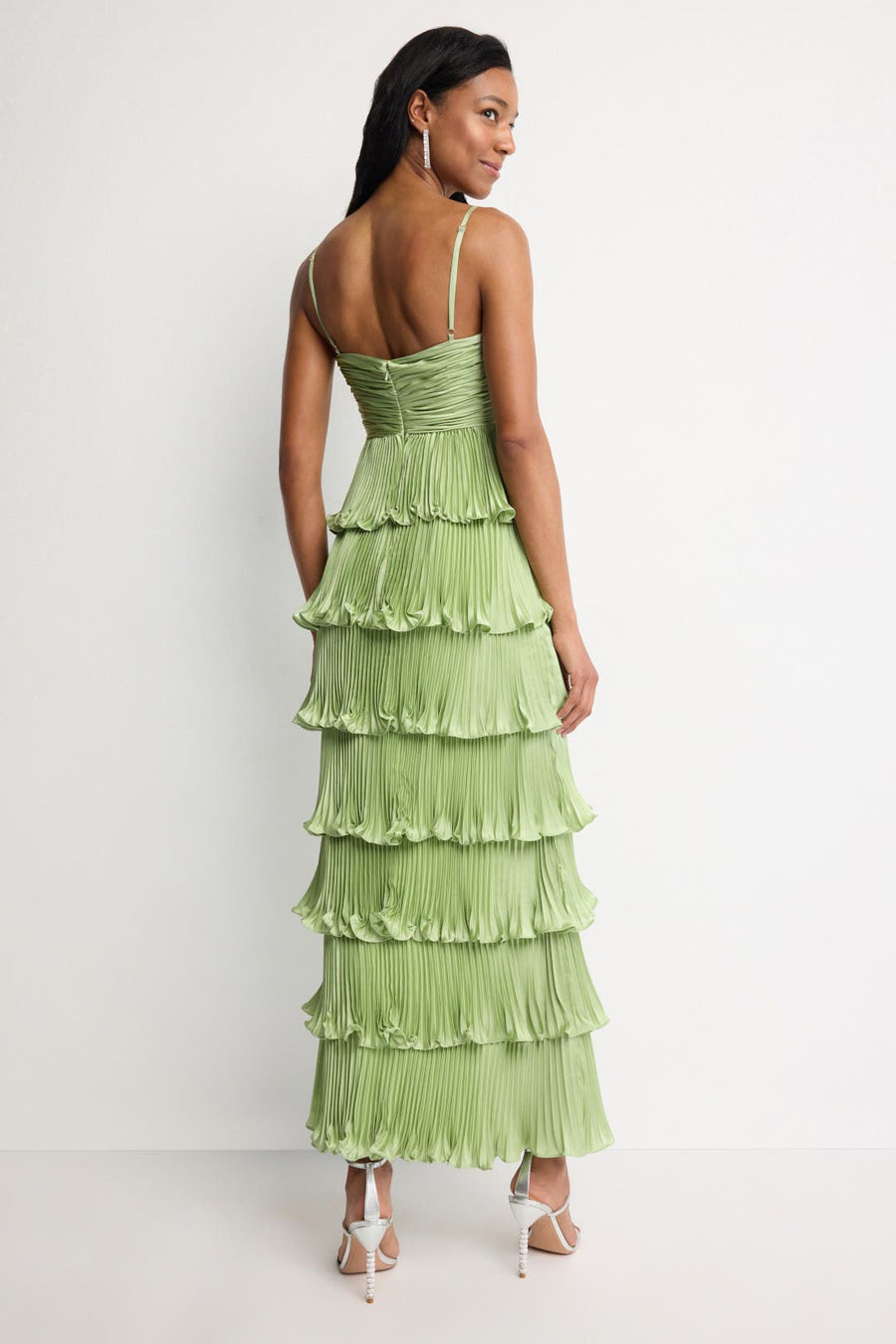 Pleated Tiered Ruffle Gown