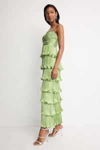 Pleated Tiered Ruffle Gown