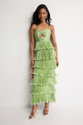 Pleated Tiered Ruffle Gown