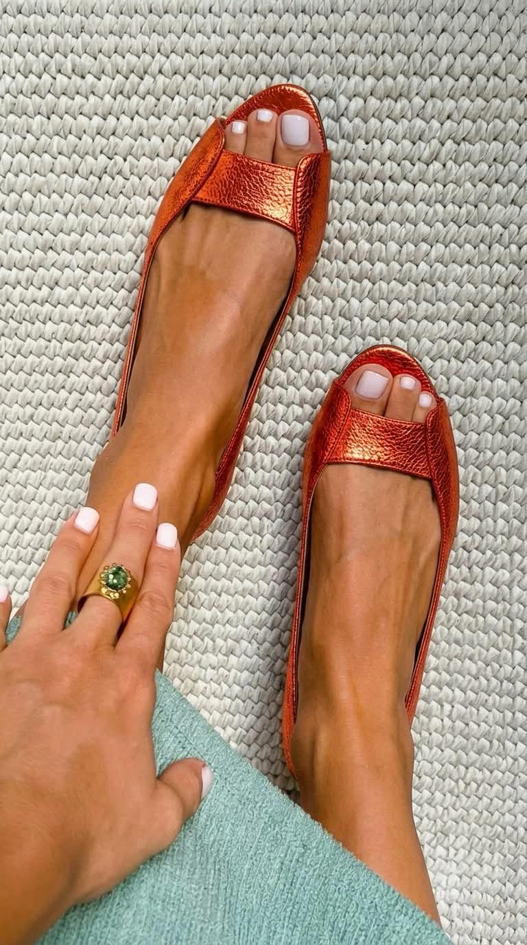Iona – Metallic Open-Toe Ballet Flats