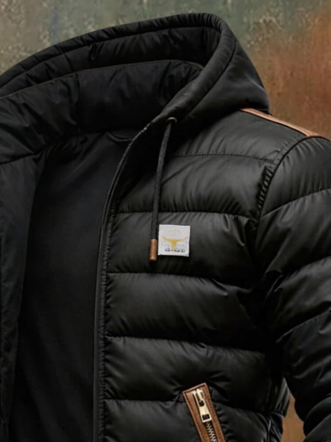 Giles – Padded Jacket with Leather Trim