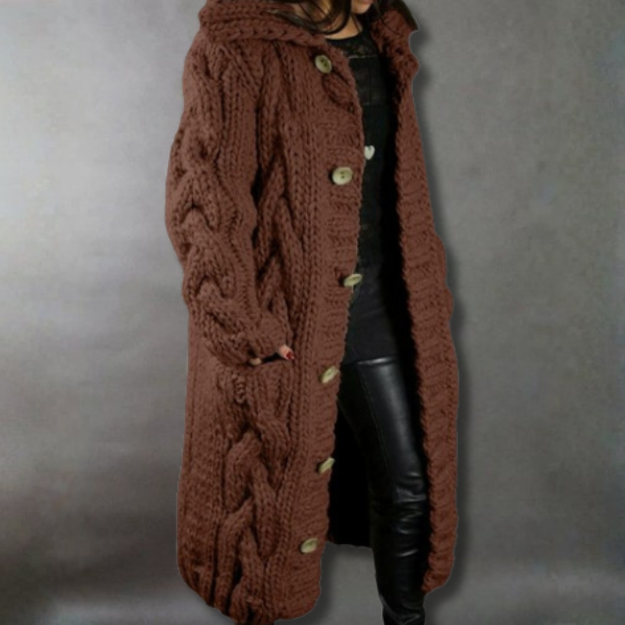 Karina | Elegant Cosy Coat With Tummy Coverage Brown