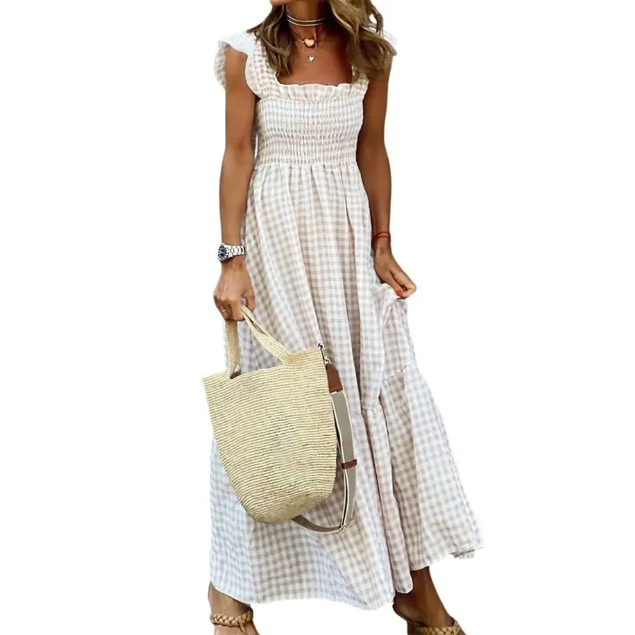 Jovienne – Retro Plaid Flounce Maxi Dress