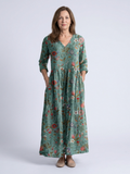 Zara – Floral V-Neck Maxi Dress with Three-Quarter Sleeves