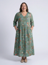 Zara – Floral V-Neck Maxi Dress with Three-Quarter Sleeves