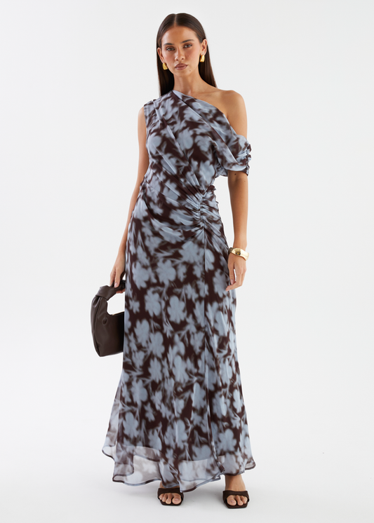 Flirtini One Shoulder Maxi Dress - Blue Leaf