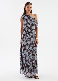 Flirtini One Shoulder Maxi Dress - Blue Leaf