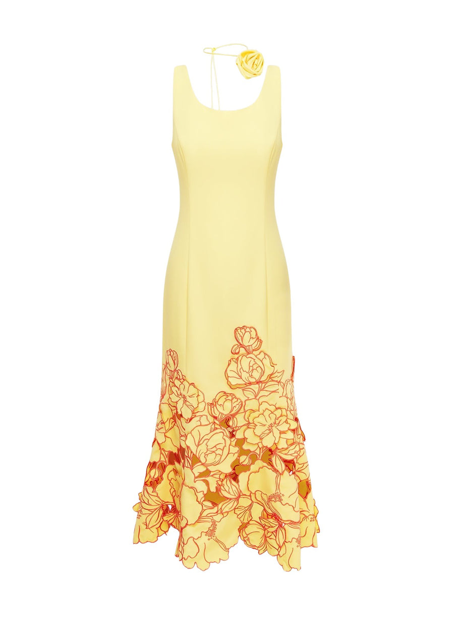 Emily Appliqué Midi Dress - Sorbet Yellow