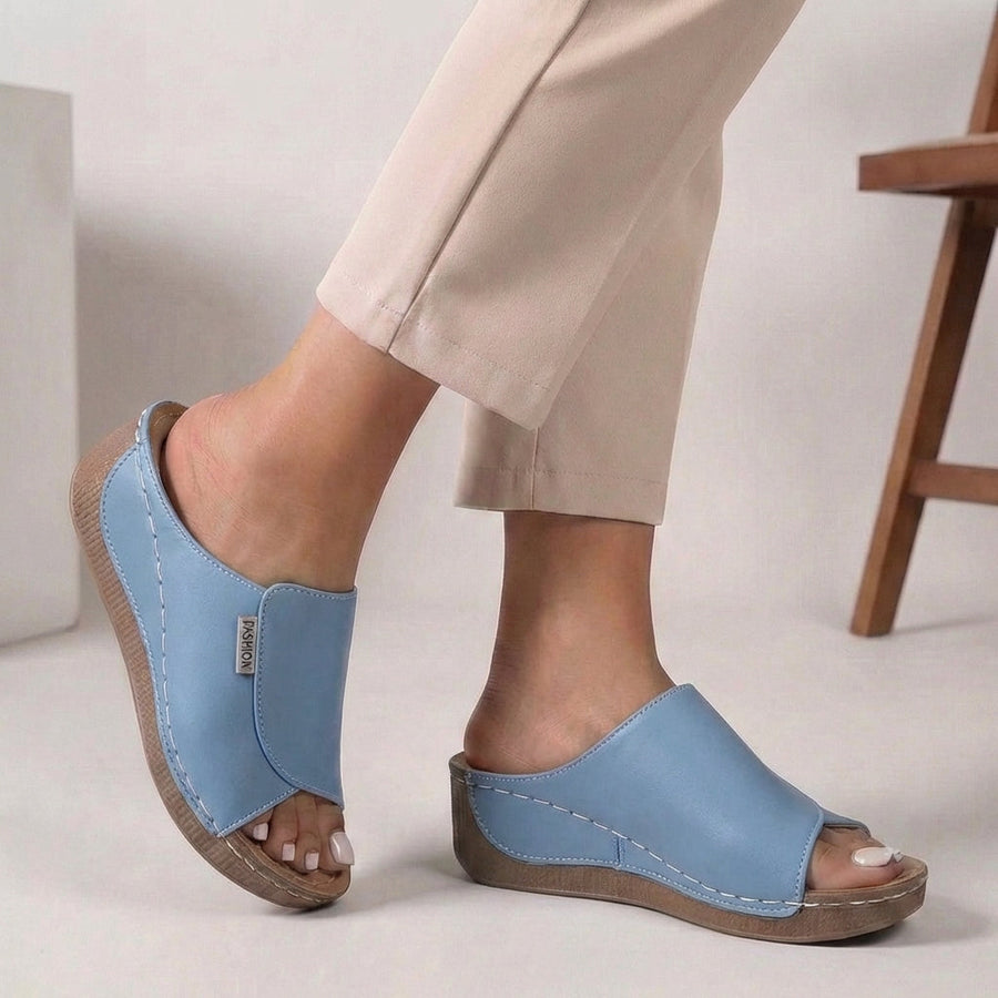 Madison | Womens Orthopedic Slip-On Wedge Comfort Slippers Light Blue
