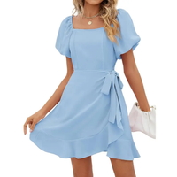 Cressida – Square Neck Puff Sleeve Tie Waist Summer Dress
