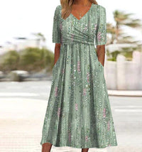 Audrey | Womens Boho Floral A Line Midi Dress Green