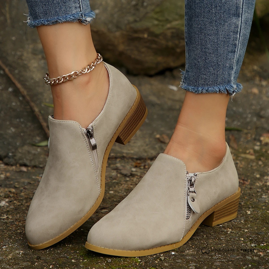 Bronte | Orthopedic Zip-Up Ankle Boots Beige
