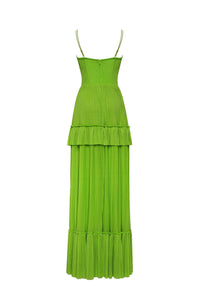 Green spaghetti strap pleated maxi dress, Garden of Eden