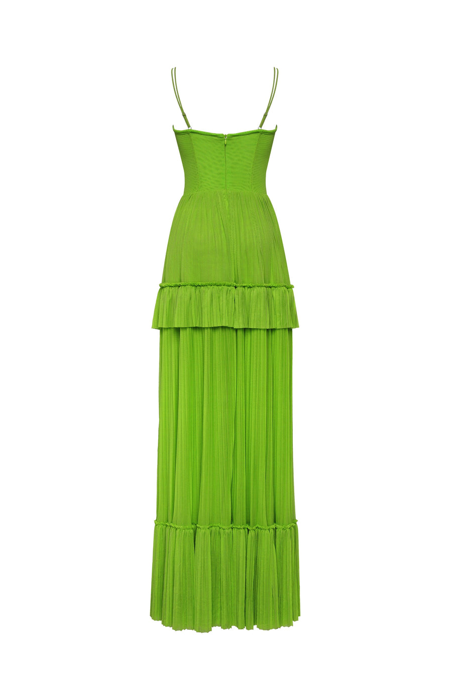 Green spaghetti strap pleated maxi dress, Garden of Eden