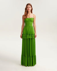 Green spaghetti strap pleated maxi dress, Garden of Eden