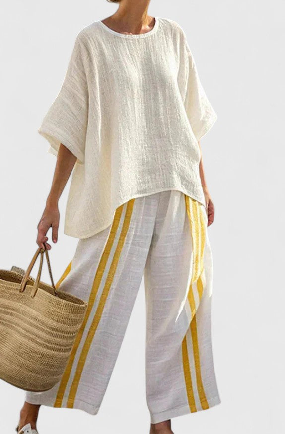 Rosavina | Comfortable Two-Piece Set Yellow Stripe