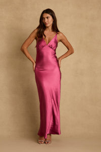 Mirabella Fuchsia Satin Maxi Dress