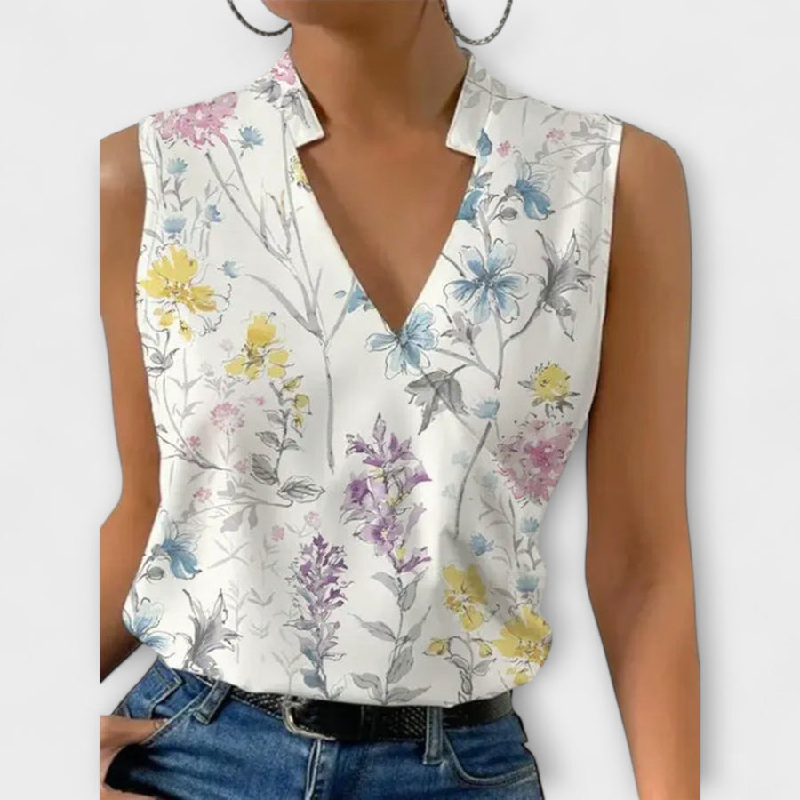 Loretta | Sophisticated V-Neck Top Floral 2