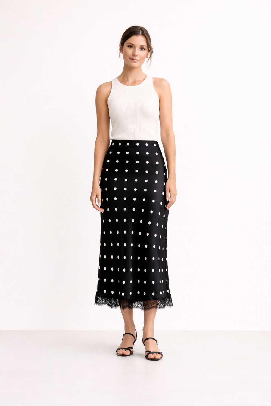 Solenne Polka Dot Midi Skirt