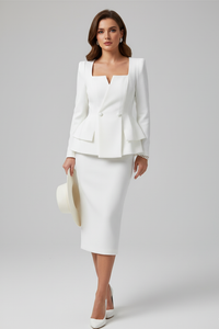 Kylie | Womens Square Neck Blazer and Skirt Suit White
