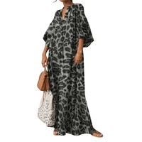 Wilda - Boho Puff Sleeve Leopard Maxi Dress