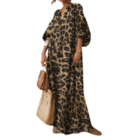 Wilda - Boho Puff Sleeve Leopard Maxi Dress