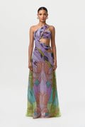 Chiffon Print Cutout Maxi Dress