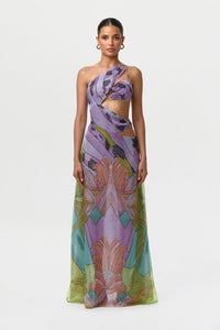 Chiffon Print Cutout Maxi Dress