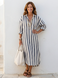 Dara - Long Sleeve Striped Midi Shirt Dress