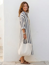 Dara - Long Sleeve Striped Midi Shirt Dress