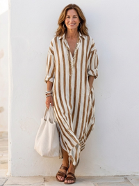 Dara - Long Sleeve Striped Midi Shirt Dress