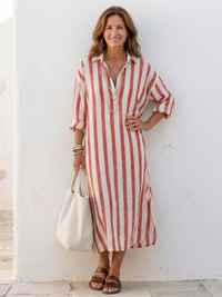 Dara - Long Sleeve Striped Midi Shirt Dress