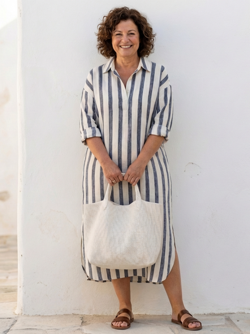 Dara - Long Sleeve Striped Midi Shirt Dress