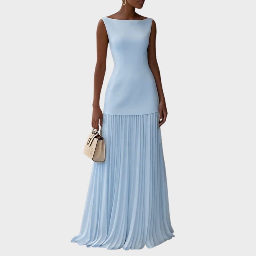 Rowina | Sleeveless Dress With Flowing Pleats Light Blue