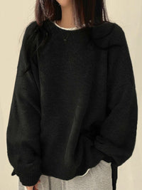 Edwina - Drop Shoulder Split Hem Sweater