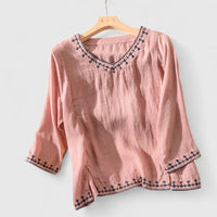 Taysia | Elegant V-Neck Blouse Pink