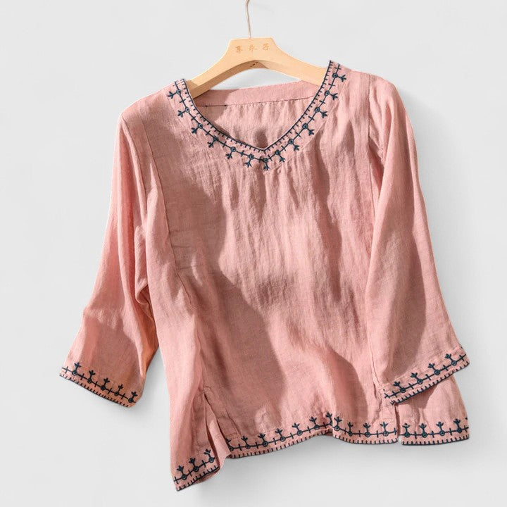 Taysia | Elegant V-Neck Blouse Pink