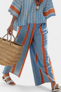 Lyra – Sophisticated Terracotta Striped Top and Linen Trousers