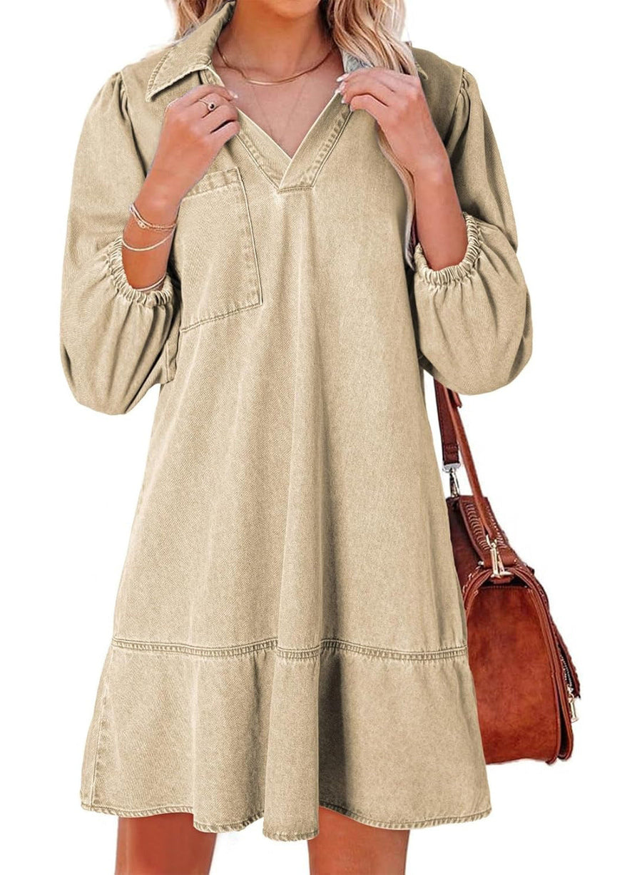 Aria – V Neck Puff Sleeve Babydoll Dress