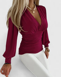 Loravine | Elegant V-Neck Top Burgundy