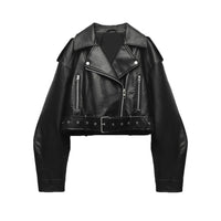 Zaireth Cropped Biker Jacket with Belt