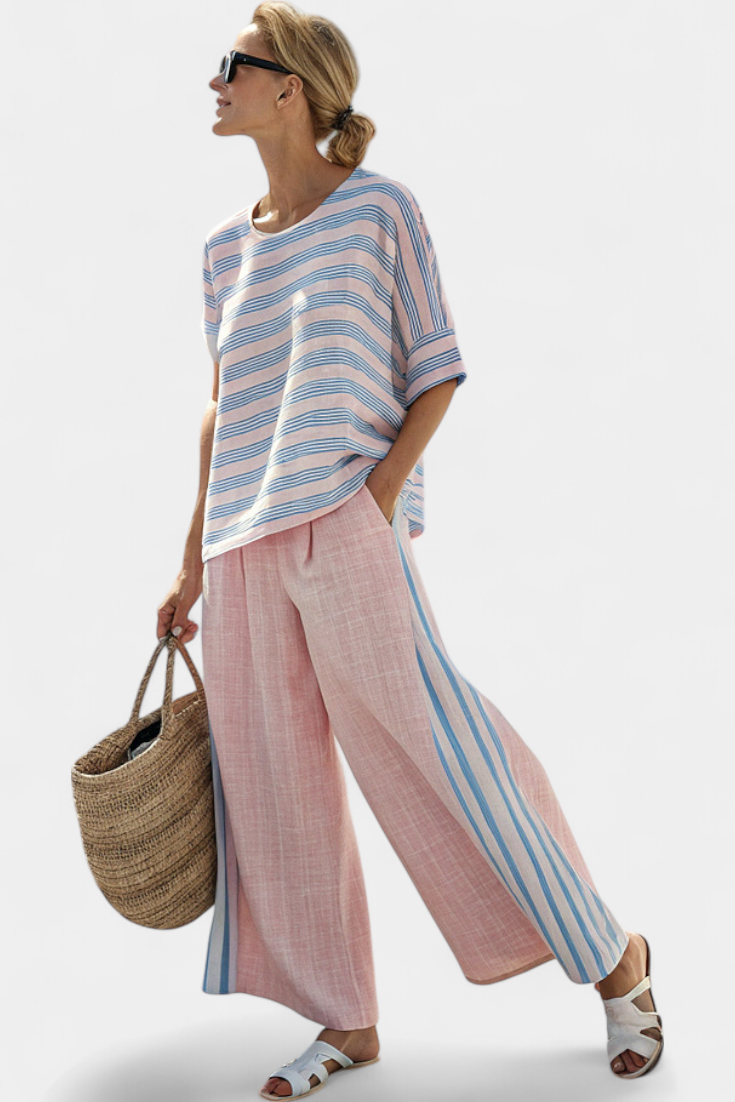Elodie – Elegant Blue Top and Soft Trousers