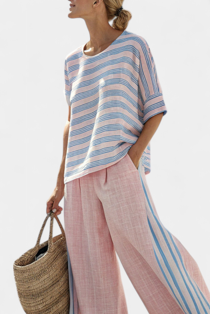 Elodie – Elegant Blue Top and Soft Trousers